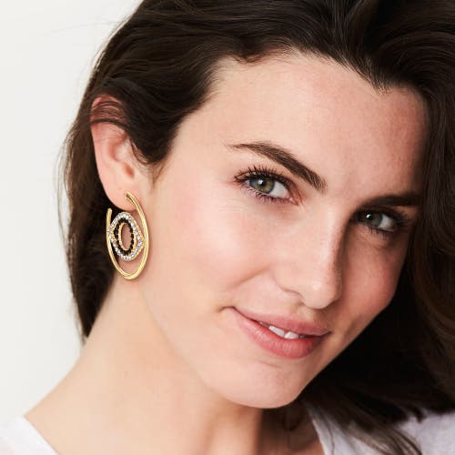 Jessica Simpson Black And White Crystal Eye Hoop Earrings For Women, Gold-tone Statement Earrings In Gold