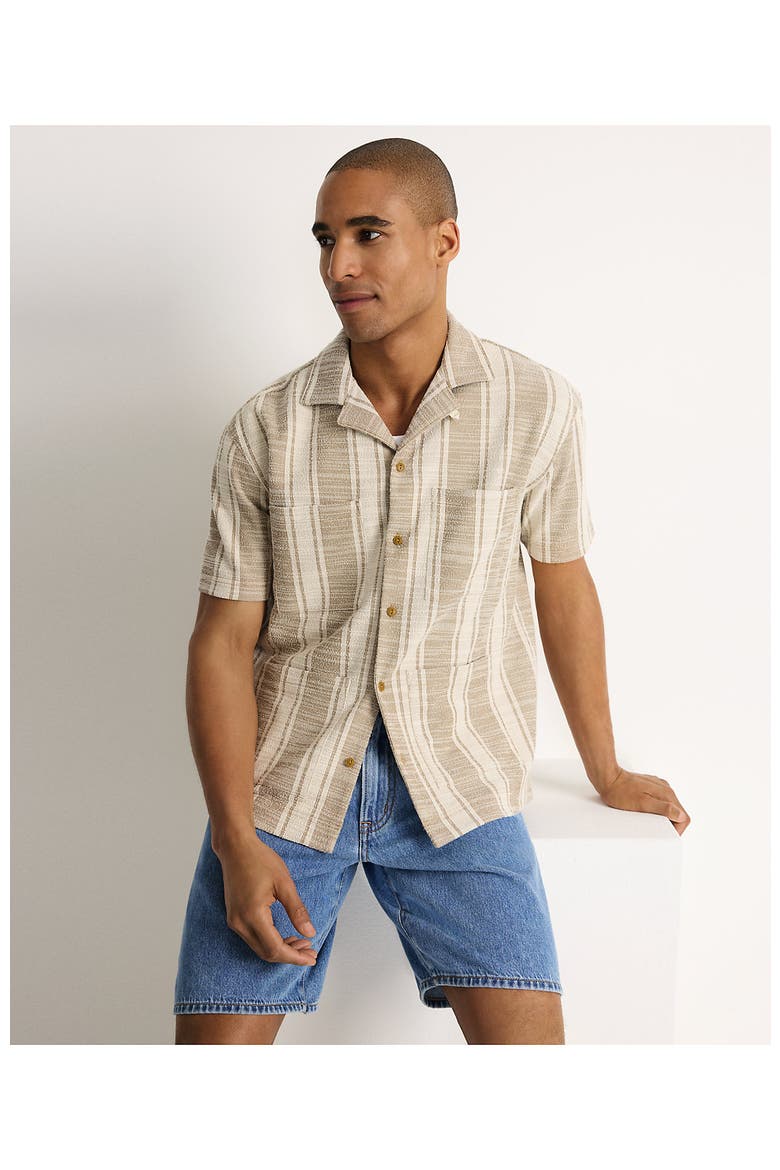 Short Sleeve Textured Jacquard Camp Collar Shirt - Set Top, Alternate, color, Toasted Rye Stripe