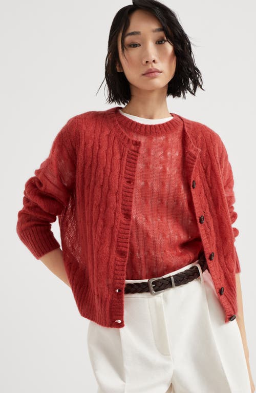 Brunello Cucinelli Mohair-blend Cable-knit Cardigan In Red