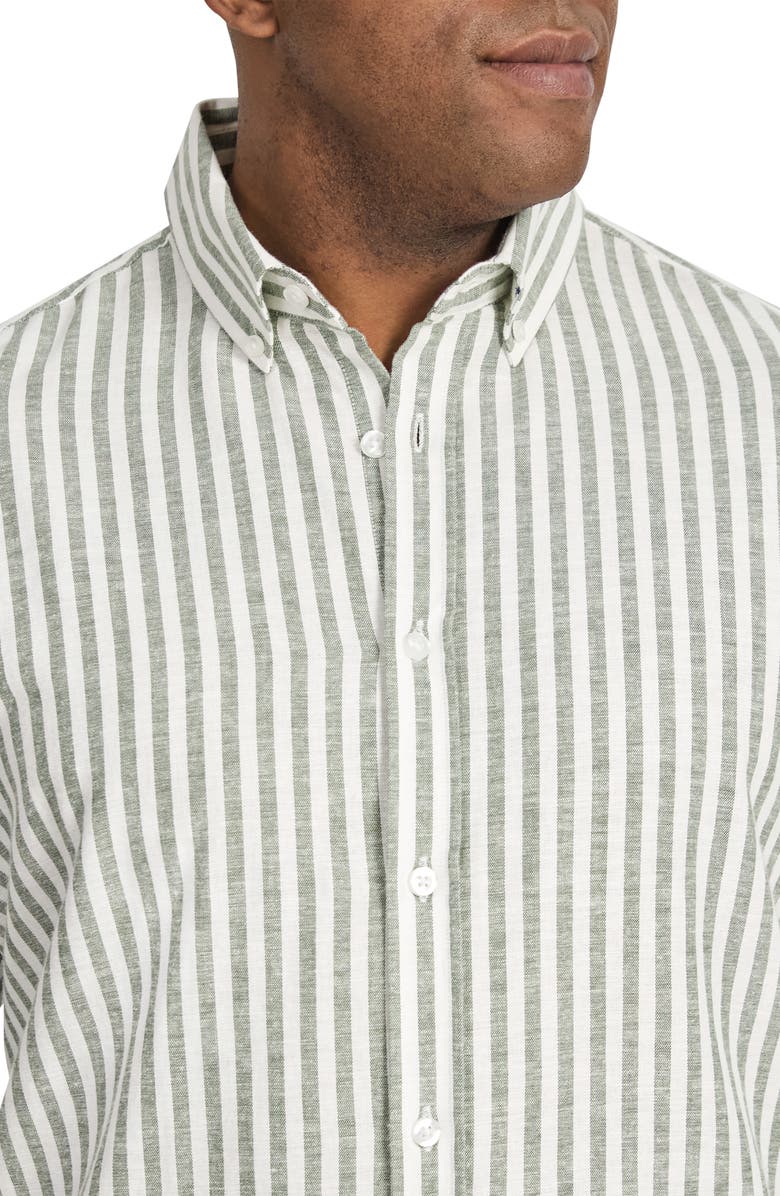 Johnny Bigg Holiday Stripe Cotton & Linen Button-Down Shirt, Alternate, color,