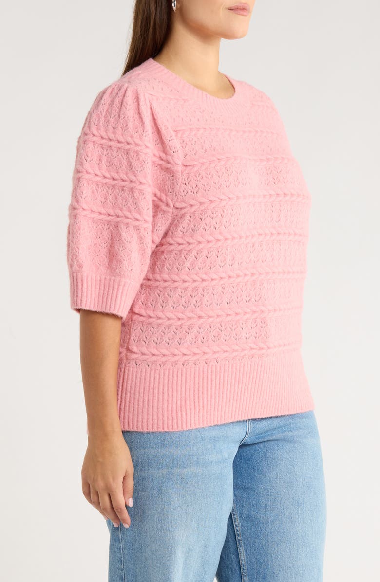 Treasure & Bond Puff Sleeve Cable Stitch Sweater, Alternate, color, Pink Beauty