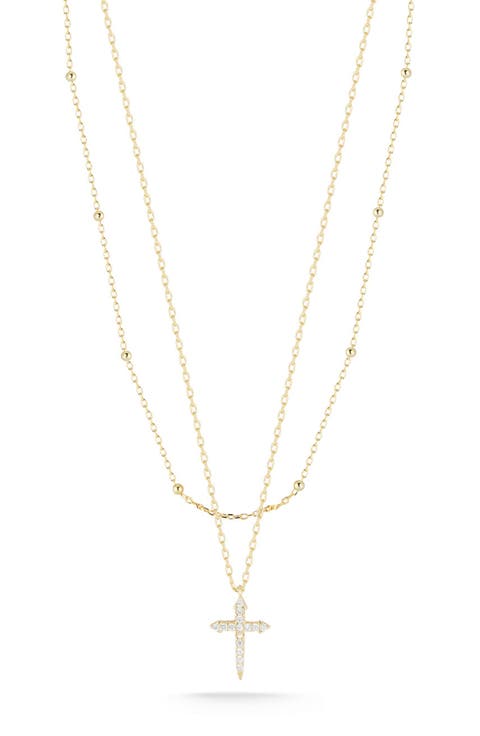 Pavé CZ Cross Layered Necklace