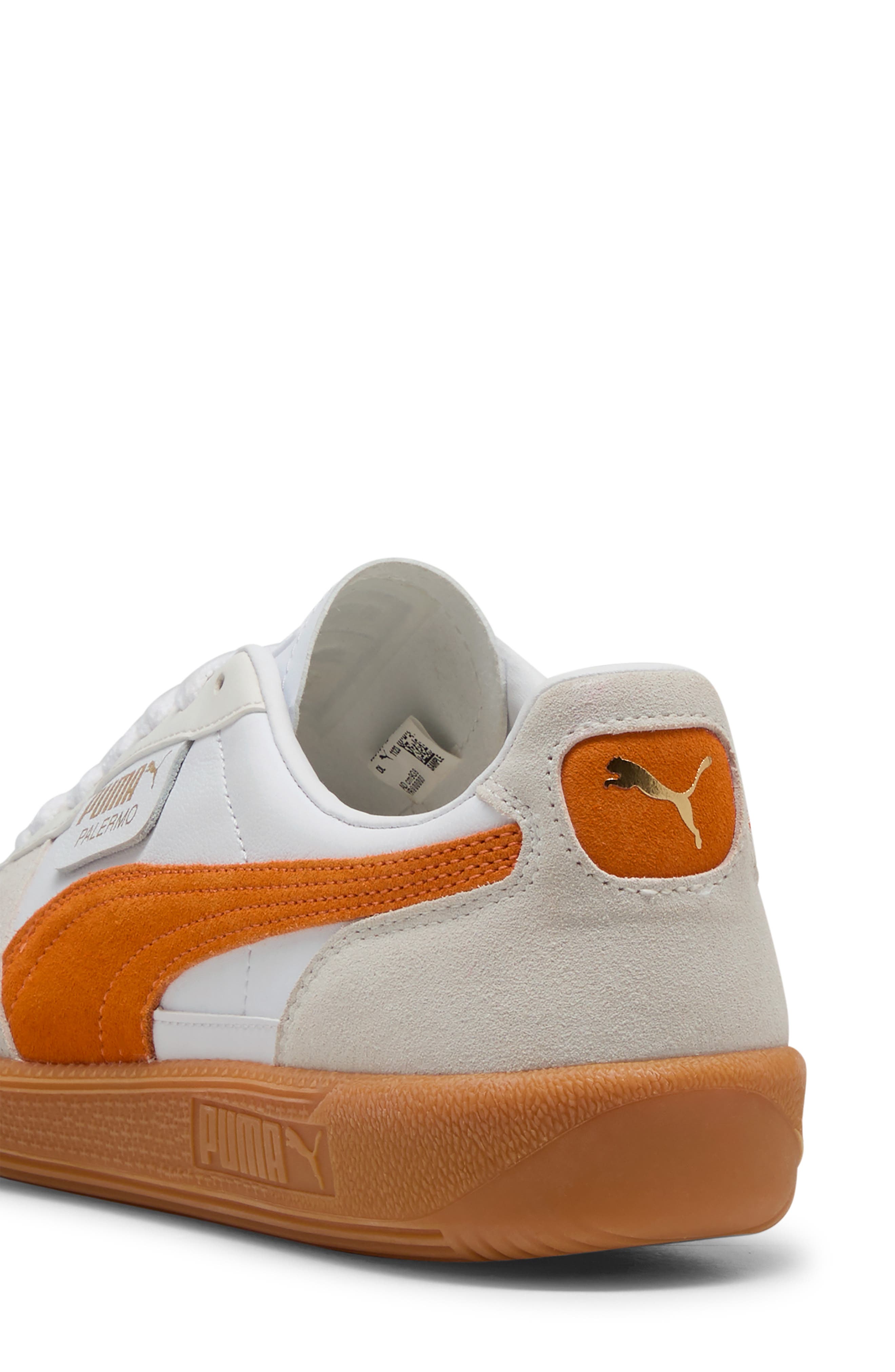 PUMA Palermo Leather Sneaker, Alternate, color, Puma White-Warm White-Orange