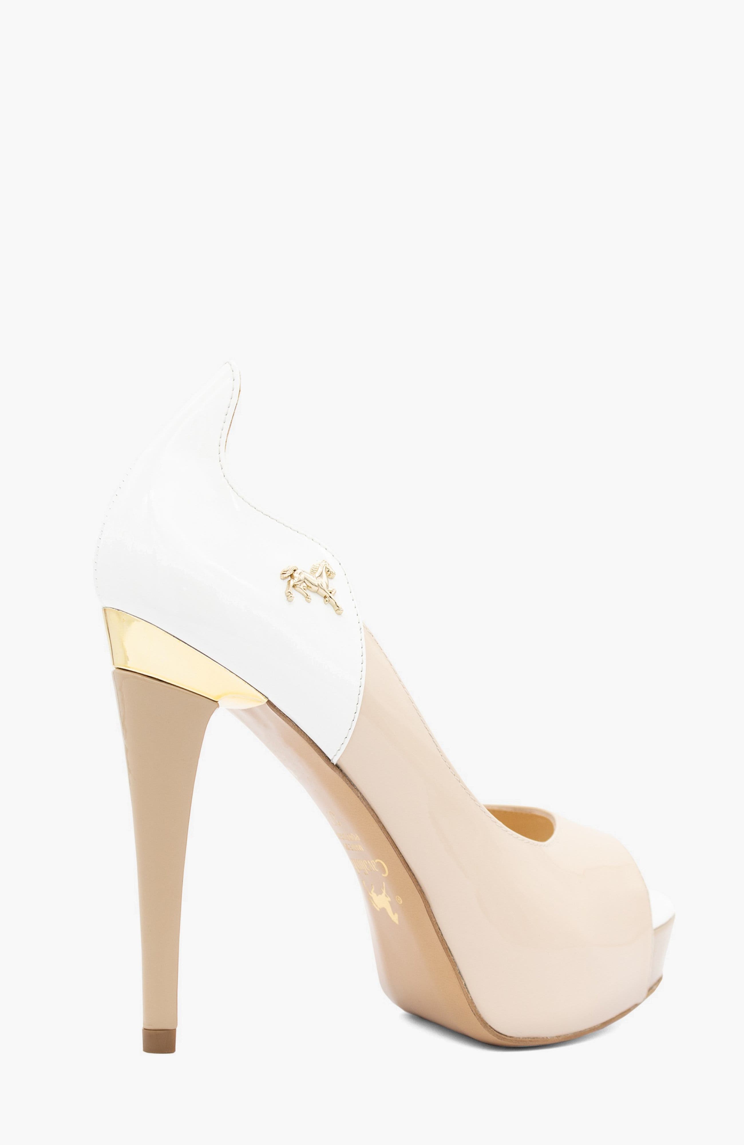 Gold Leather Platform Heels, Alternate, color, Beige / White