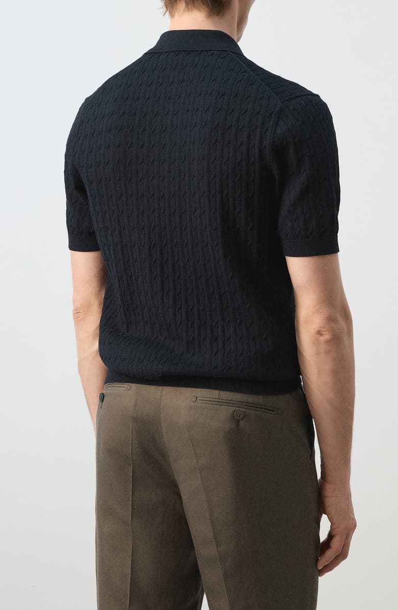 MANGO Cable Stitch Polo Sweater, Alternate, color, Night Blue