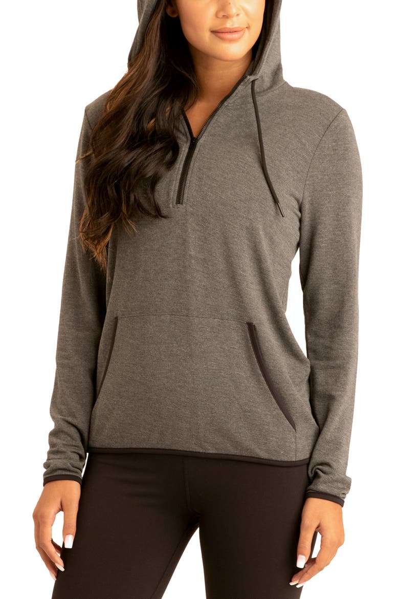 Half Zip Fleece Hoodie, Alternate, color, HEATHER CHARCOAL