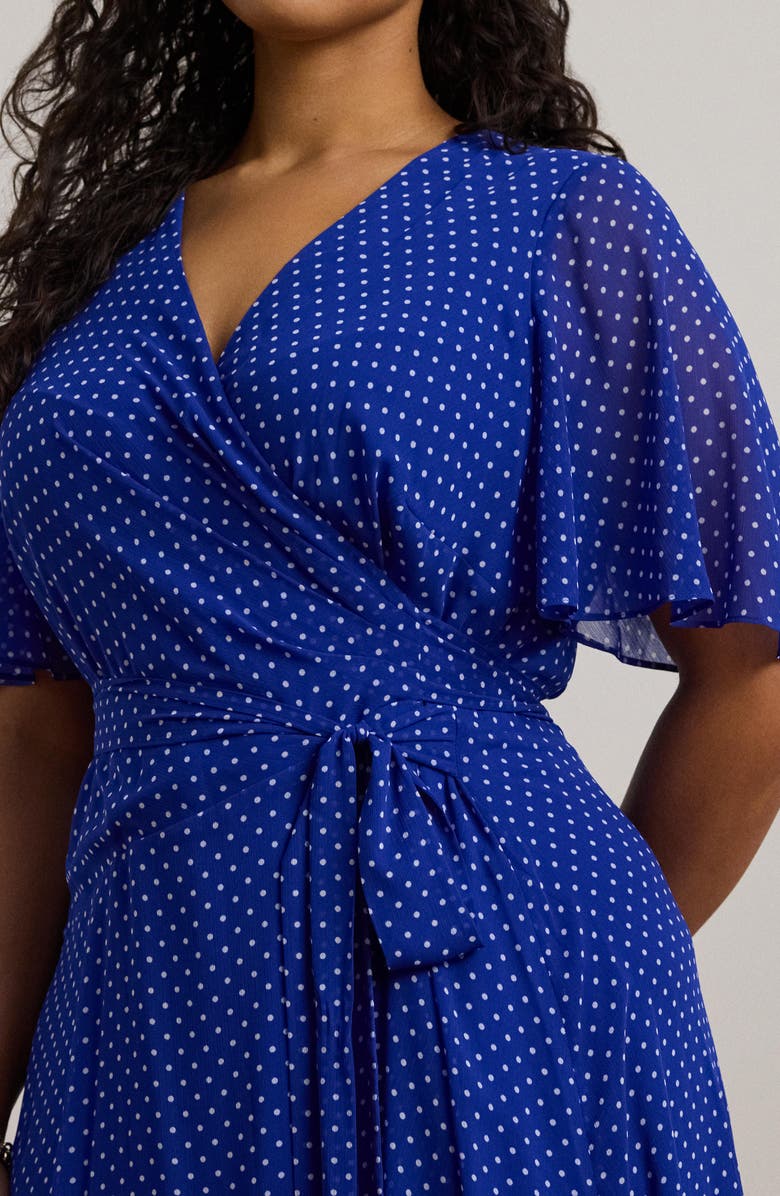 Lauren Ralph Lauren Surplice Flutter Sleeve Crinkle Georgette Midi Dress, Alternate, color, 