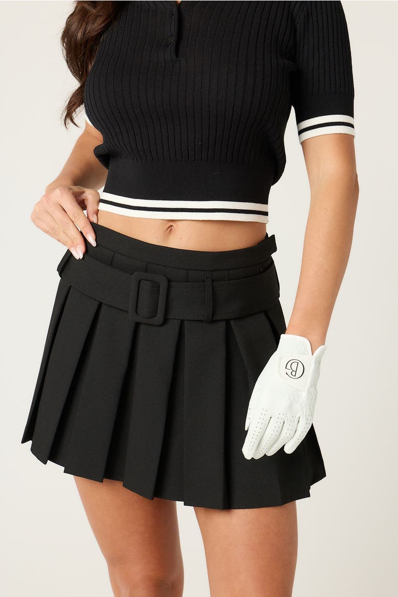 Belted Pleated Skirt, Alternate, color, Black