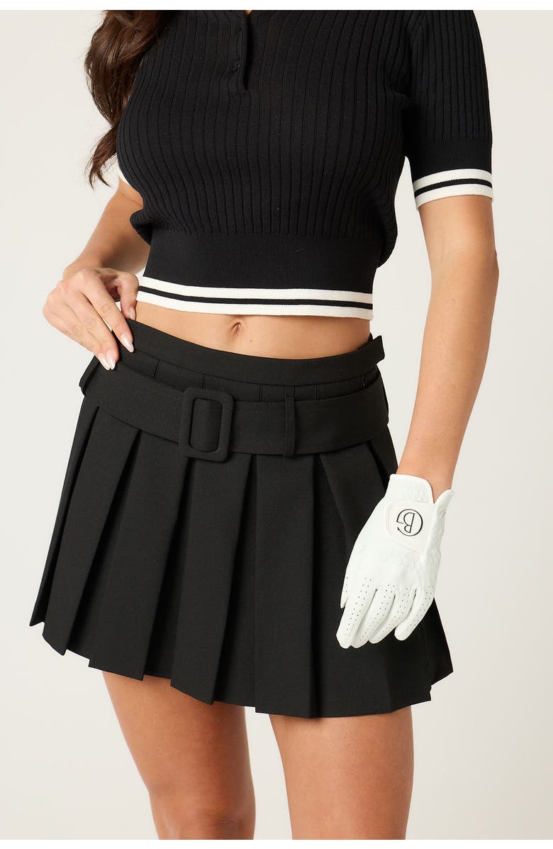 Goldie Byrd Belted Pleated Skirt, Alternate, color, Black