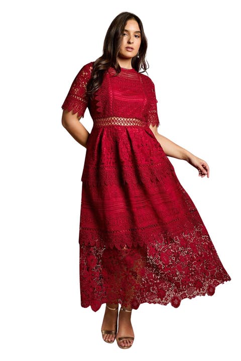Plus Embroidered Lace Midi Dress