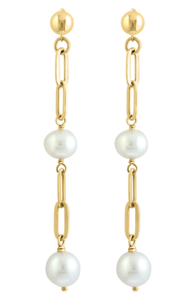 EFFY 14K Gold Freshwater Pearl Link Linear Drop Earrings, Main, color, 
