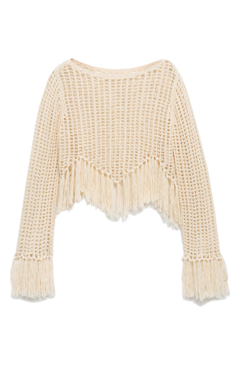 MANGO Openwork Crop Fringe Sweater, Alternate, color,