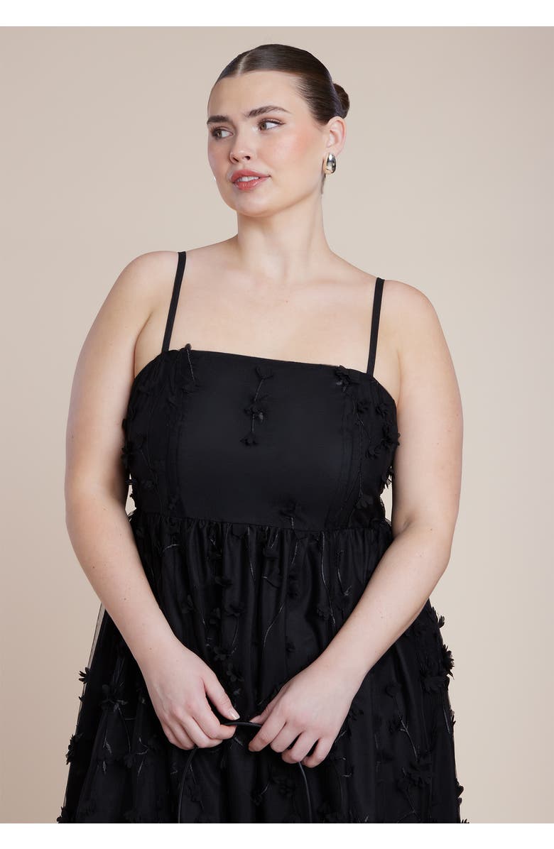 ELOQUII Floral Applique Dress, Alternate, color, Black Onyx