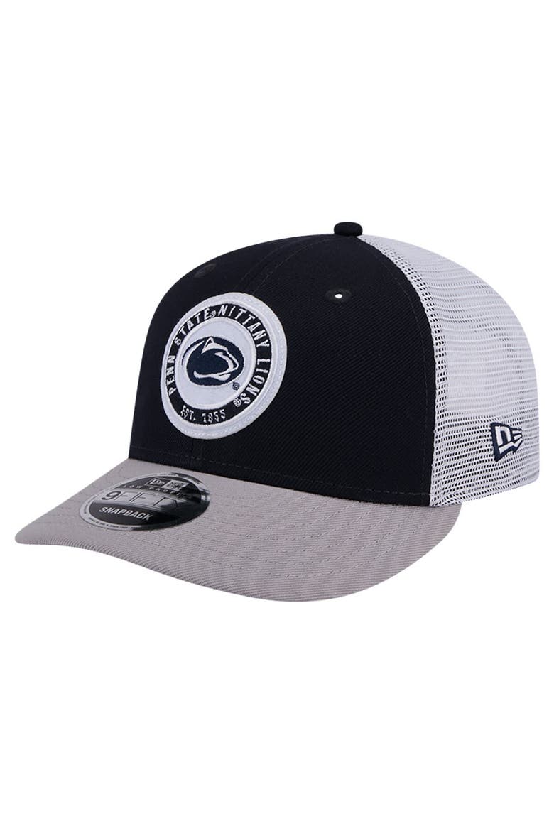 Men's New Era Navy Penn State Nittany Lions Throwback Circle Patch 9FIFTY Trucker Snapback Hat, Main, color, Navy