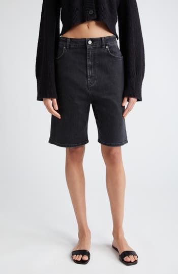Loulou De Saison Isu Organic Cotton Denim Shorts In Black