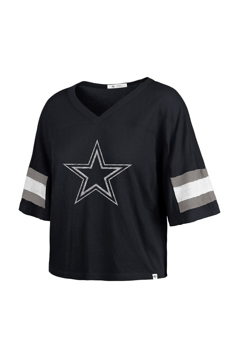 Women's '47 Navy Dallas Cowboys  Double Header Scout Cropped V-Neck T-Shirt, Alternate, color, Navy