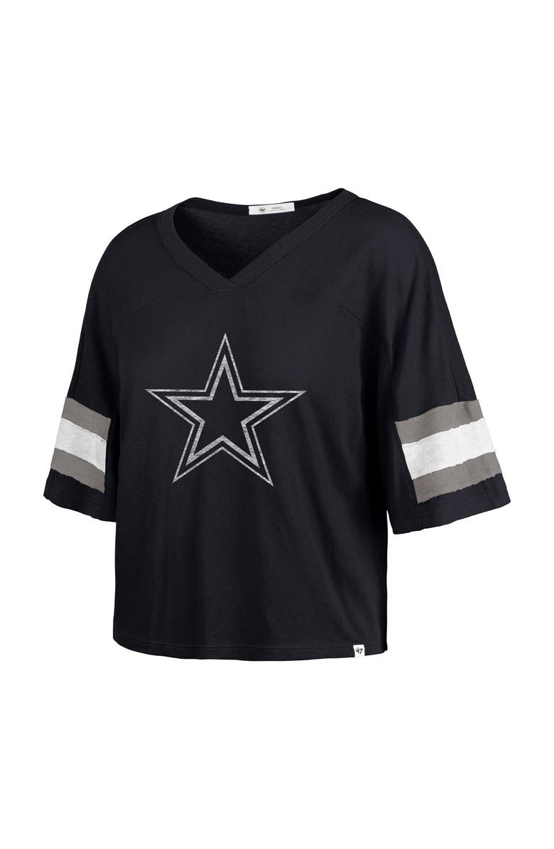 '47 Women's '47 Navy Dallas Cowboys  Double Header Scout Cropped V-Neck T-Shirt, Alternate, color, Navy