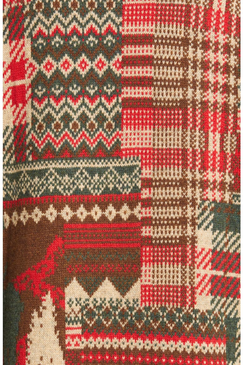 Patchwork Jacquard Wool Blend Sweater, Alternate, color, BROWN/ RED