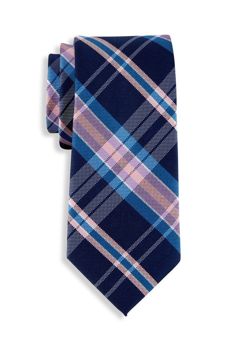 Big & Tall  Traditional Plaid Tie, Main, color, NAVY