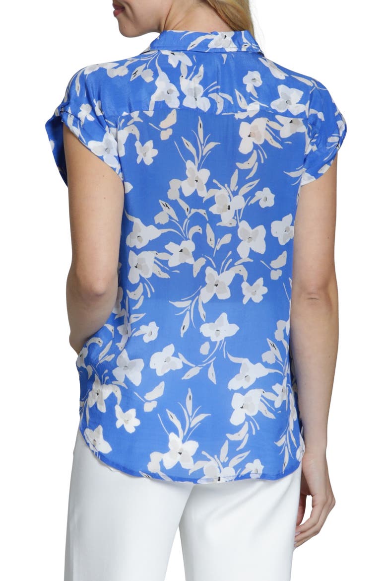 Print Wrap Front Cotton High-Low Top, Alternate, color, BLUE/ WHITE FLORAL