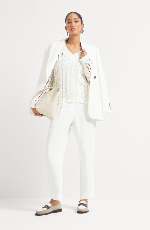 Brunello Cucinelli Women Slouchy Trousers In Viscose And Linen Fluid Twill With Moniline In White