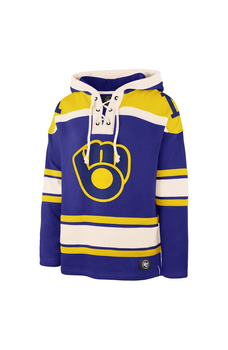 '47 Men's '47 Royal Milwaukee Brewers Superior Lacer Pullover Hoodie, Alternate, color, Royal