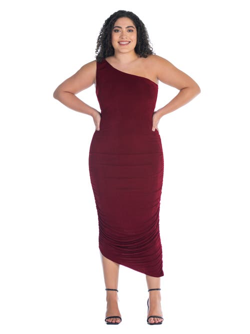 24seven Comfort Apparel One Shoulder Ruched Bodycon Dress In Burgundy