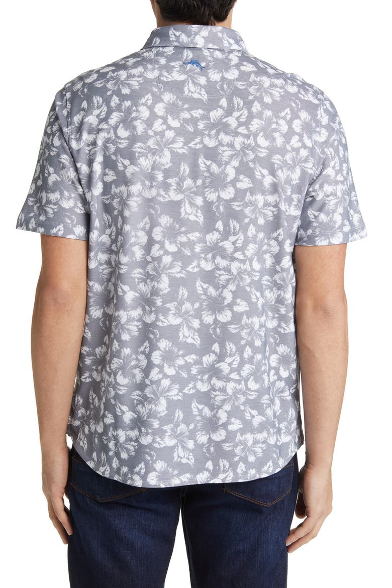 Flora IslandZone® Floral Piqué Short Sleeve Button-Up Shirt, Alternate, color, ULTIMATE GRAY