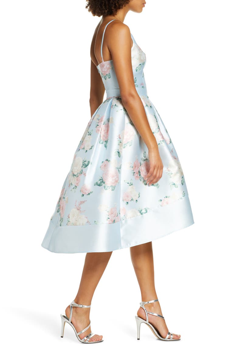 Tallie Floral Satin Cocktail Dress, Alternate, color, BLUE