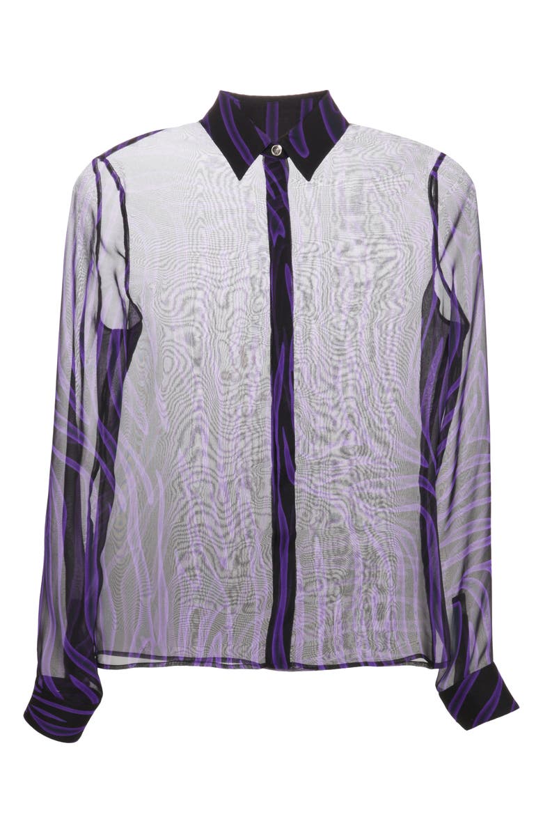 Versace Sheer Zebra Stripe Silk Chiffon Button-Up Shirt, Alternate, color,