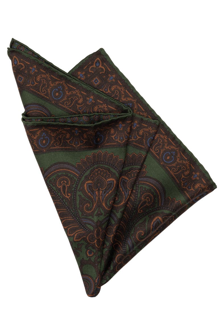 Lario - Double Sided Silk Pocket Square for Men, Alternate, color, Green & Brown