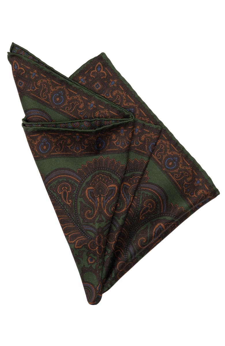 Elizabetta Lario - Double Sided Silk Pocket Square for Men, Alternate, color, Green & Brown