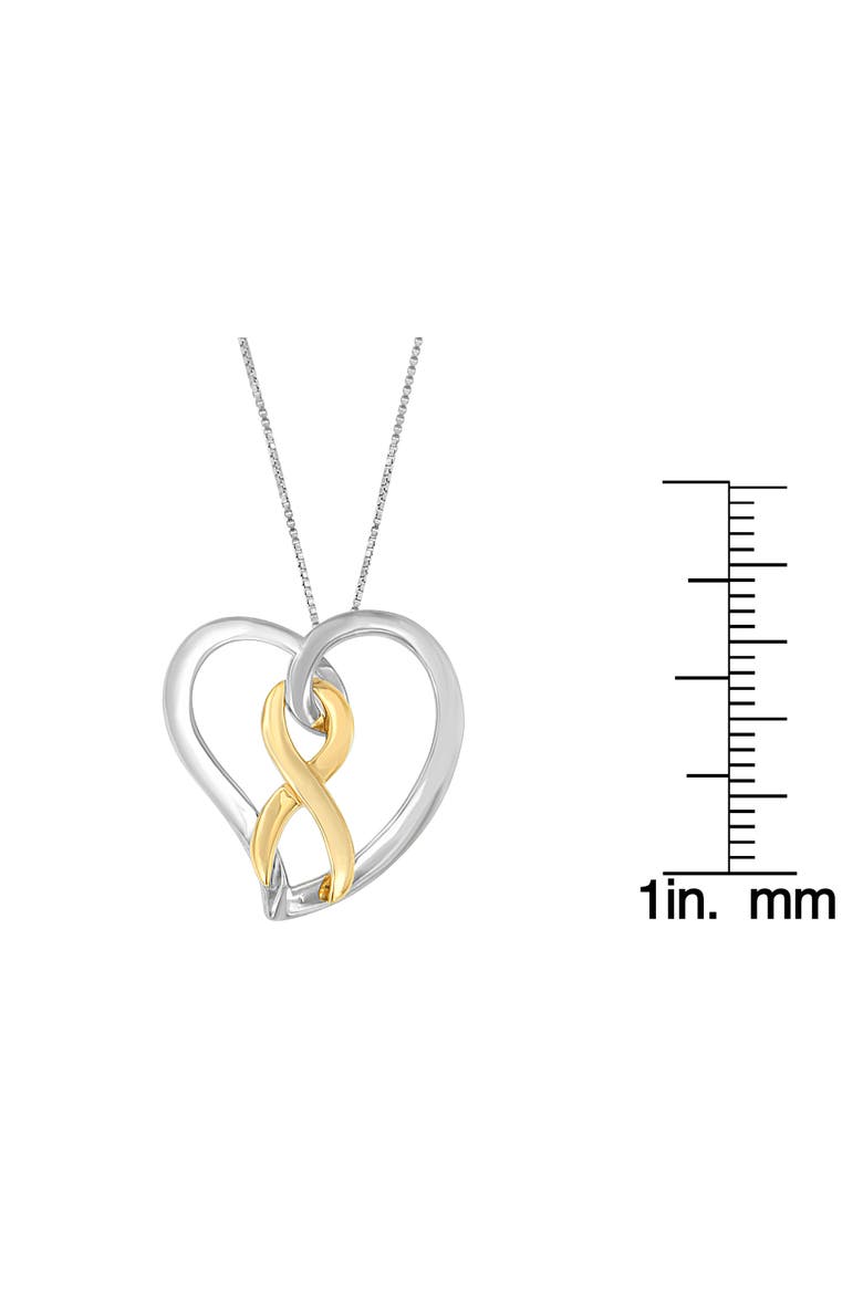 14K Gold and Silver Heart Bow Pendant Necklace, Alternate, color, Yellow
