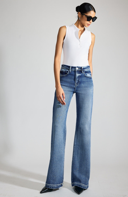 Kancan Premier Nessa Premier High Rise Wide Flare Jeans In Medium Wash