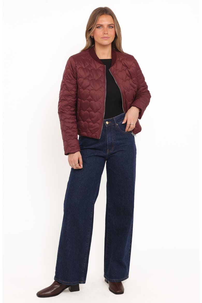 Genevieve Heart Quilted Bomber Jacket, Alternate, color, CHERRY