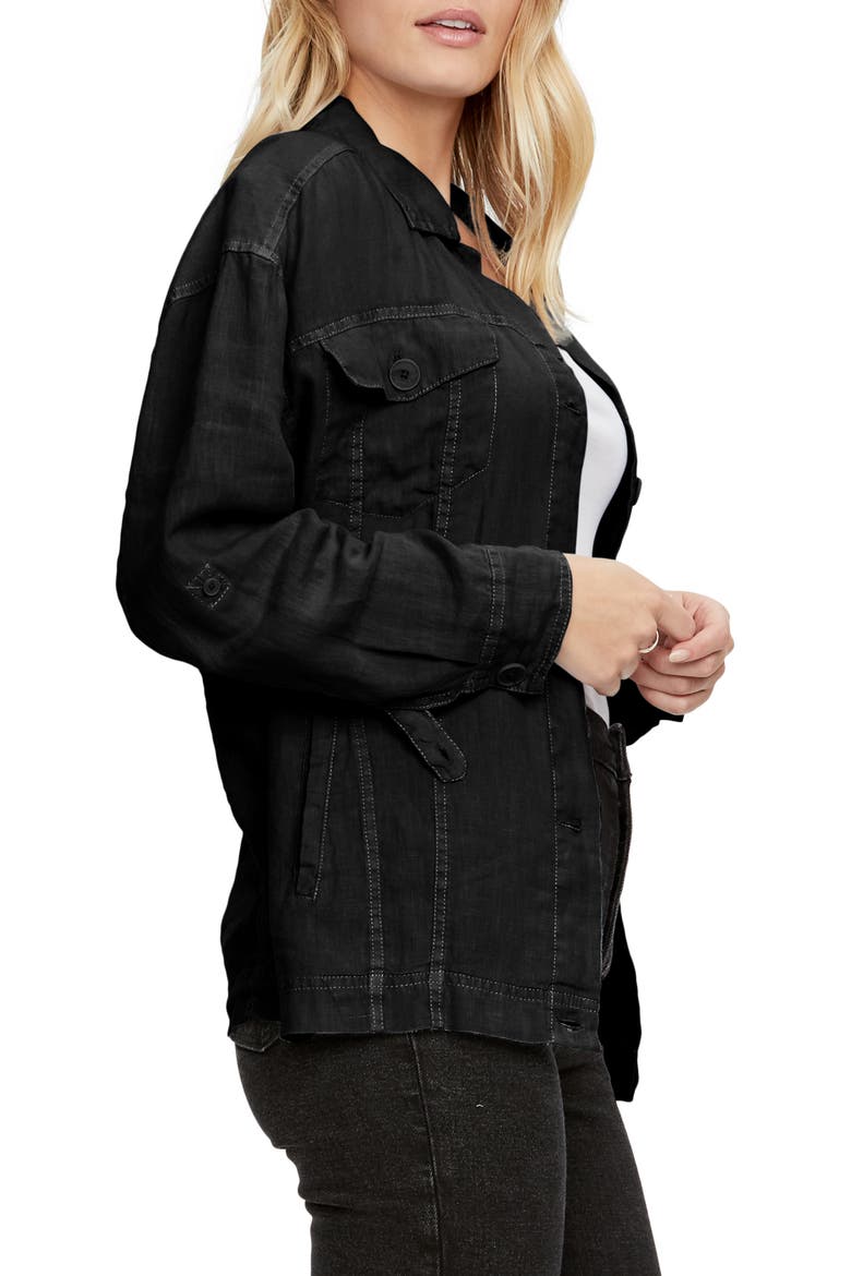 Linen Trucker Jacket, Alternate, color, BLACK