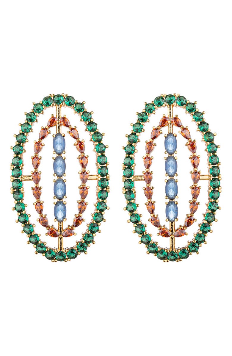 EYE CANDY LOS ANGELES Bianca Cubic Zirconia Oval Drop Earrings, Main, color, Gold