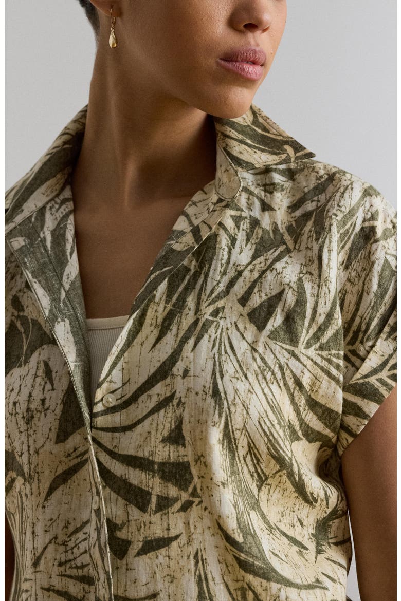 Tropical Print Short Sleeve Linen Shirt, Alternate, color, FARM OLIVE GREEN