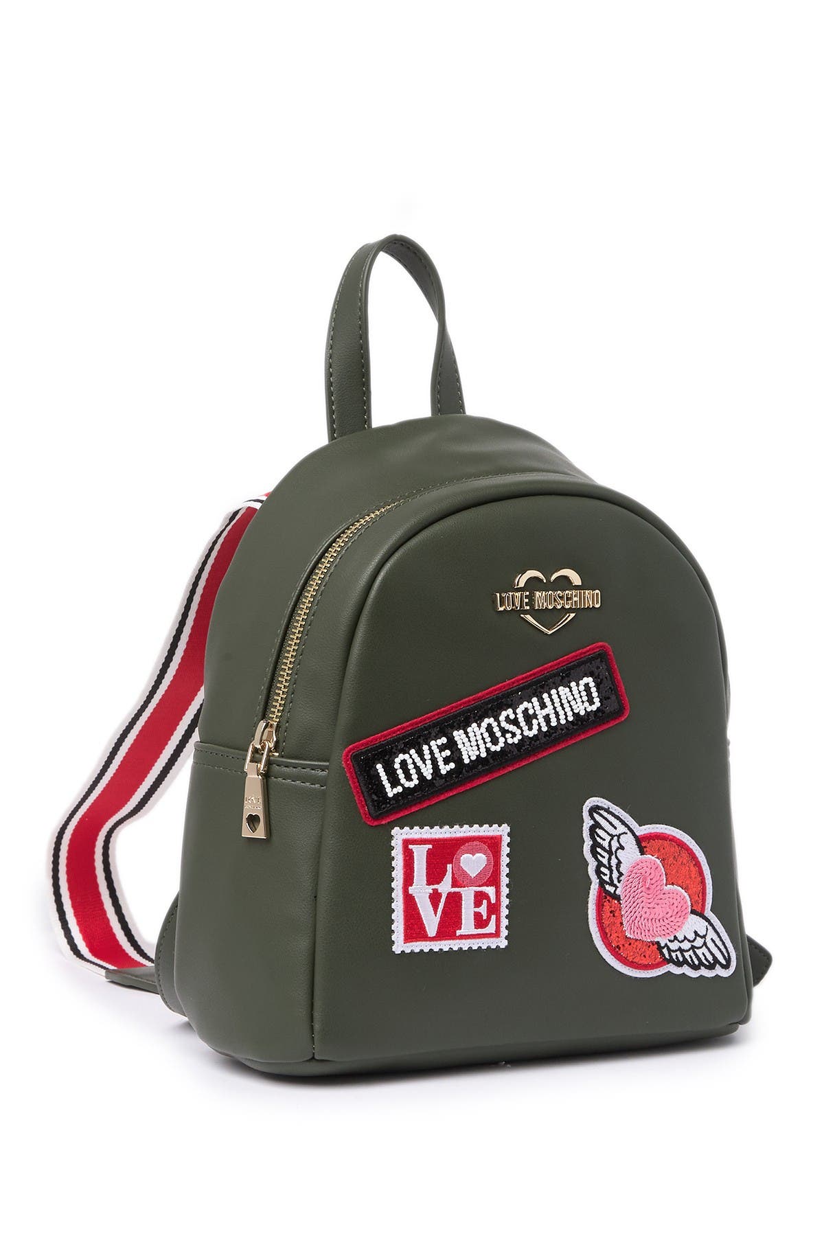 Borsa Logo Patch Leather Backpack, Alternate, color, GREEN