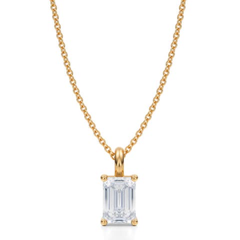 Emerald Solitaire Lab Diamond Pendant Necklace 14K 1.50ct