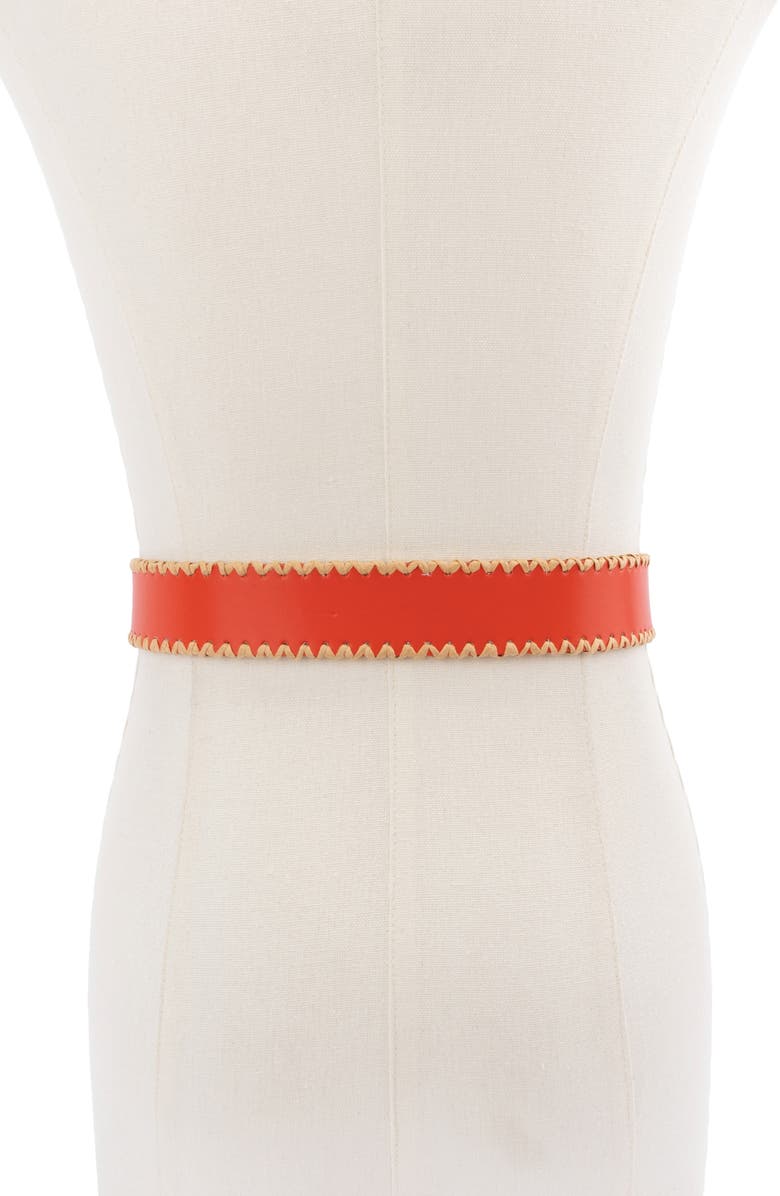 Kate Spade New York straw edge leather belt, Alternate, color, Goji Berry