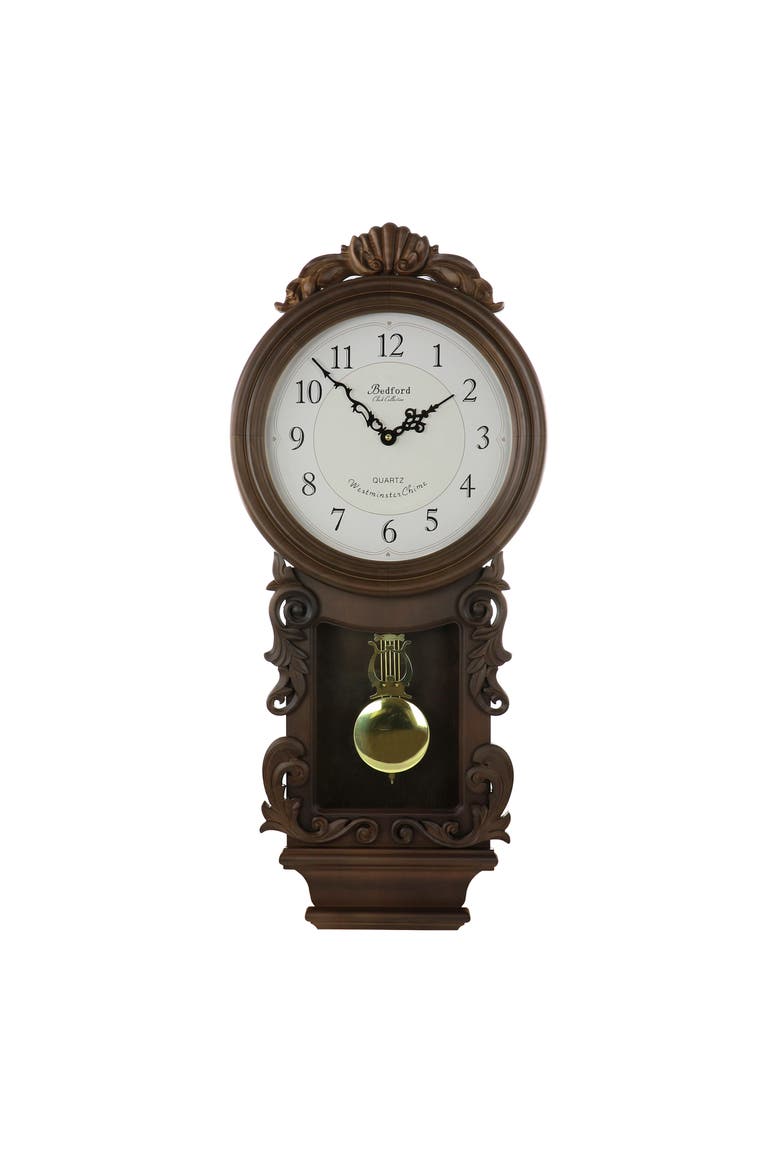 Chestnut Chiming Pendulum Wall Clock, Main, color, Chestnut