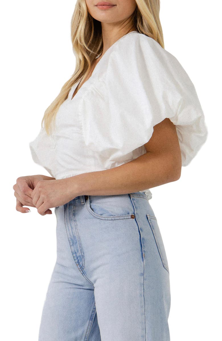 Endless Rose Puff Sleeve Cotton Crop Top, Alternate, color, White