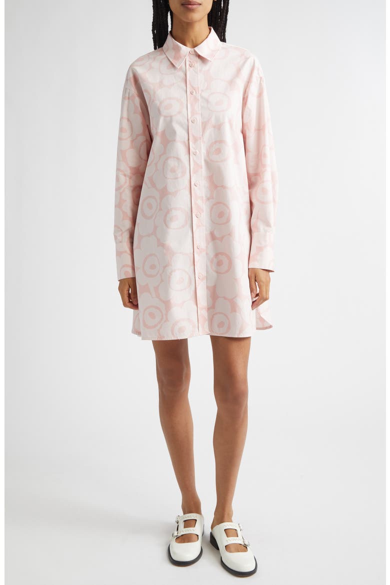 Kuvitelma Unikko Long Sleeve Cotton Poplin Shirtdress, Main, color, LIGHT PINK