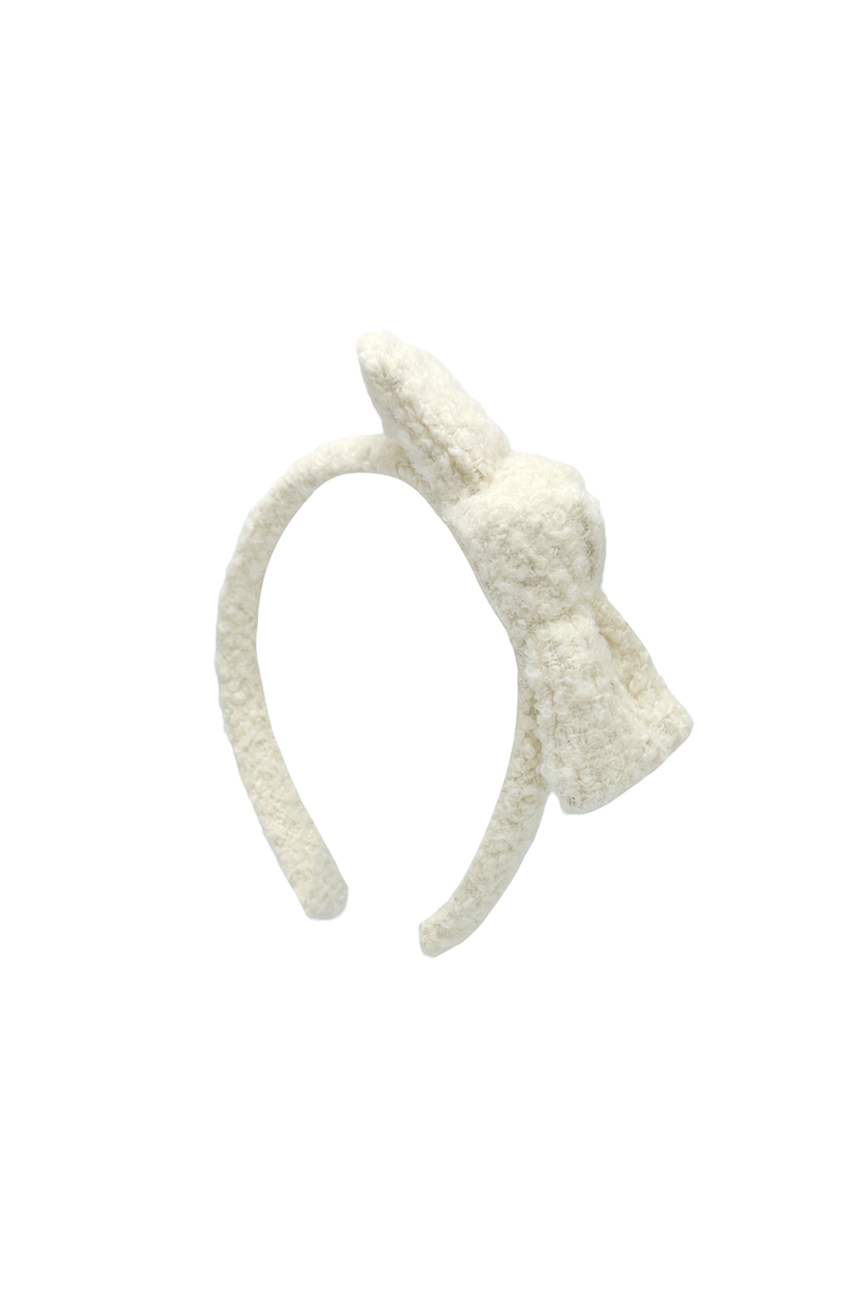 Boucle Girls' Bow Headband, Main, color, White