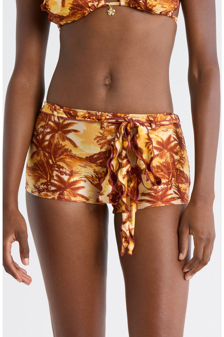 Lettuce Edge Tie Belt Swim Shorts, Main, color, VINTAGE VACAY