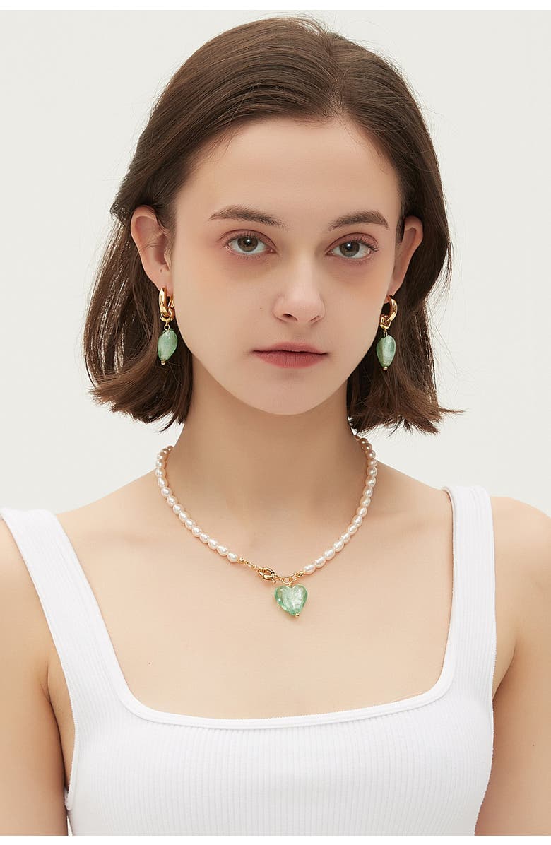 Classicharms Esmée Glaze Heart Pendant Baroque Pearl Necklace, Alternate, color, Lime Green