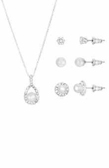 Danecraft Imitation Pearl Pendant Necklace & Earrings Set