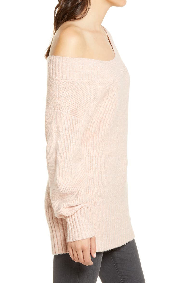 Ribbed Off the Shoulder Sweater, Alternate, color, PINK SMOKE