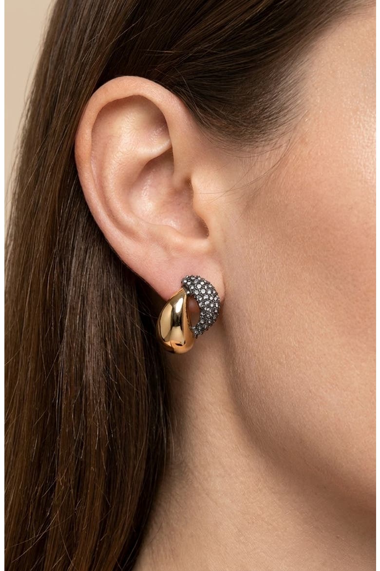 Crystal Pavé Double Hoop Earrings, Main, color, BLACK RHODIUM/ GOLD